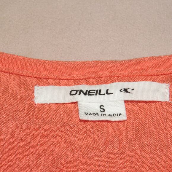 O’Neill Hot Coral Dallas Smocked Sleeveless V-Neck Ruffle Hem Dress - Picture 9 of 10